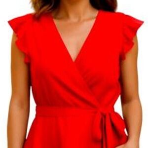 Red Ruffle Sleeve Wrap top